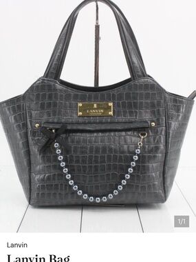 Rare Japanese Import! Lanvin Collection Gray Croc-Embossed Pearl Tote Bag